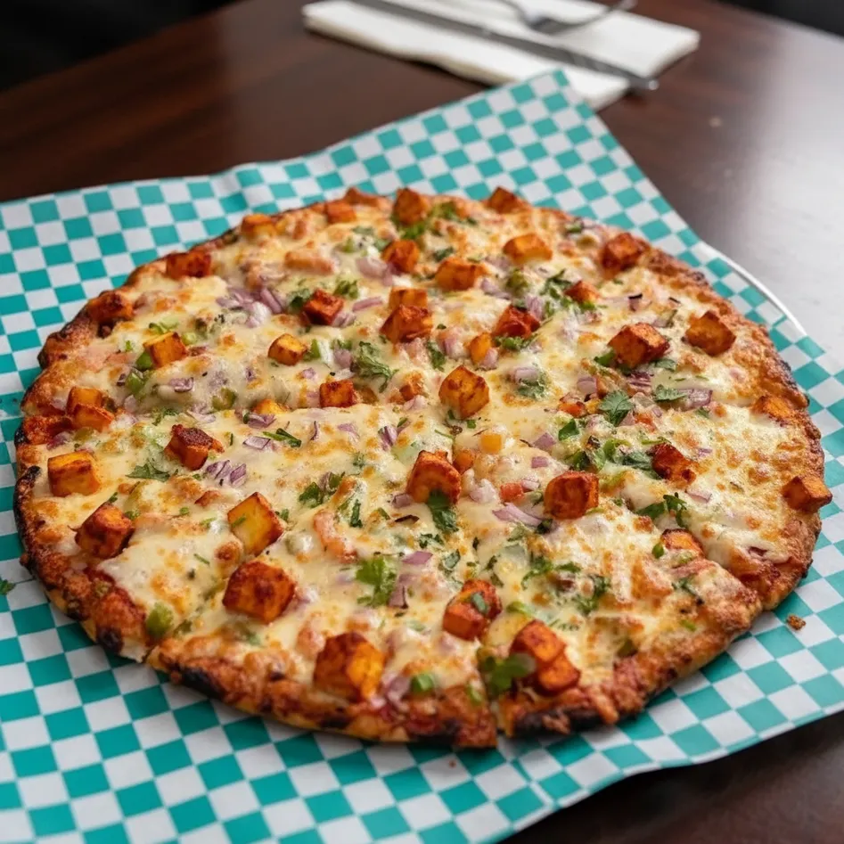 Paneer tikka pizza and Indian-inspired specialty pizzas at Uniq Pizza Millwoods